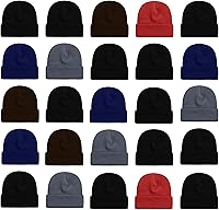 Winterlace 25-Pack Unisex Thermal Cuffed Beanie Hats - Bulk Winter Toboggan Caps for Cold Weather Warmth