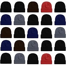 25 Pack Winter Beanie Hats, Unisex Thermal Toboggan Cold Weather Cuffed Caps Bulk Bundle