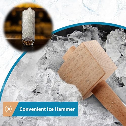 Miniatura 6 de Mazo de madera de 9.6 pulgadas, martillo de hielo de madera de haya maciza, herramienta de mano de carpintero sin daños para carpintería, tallado de