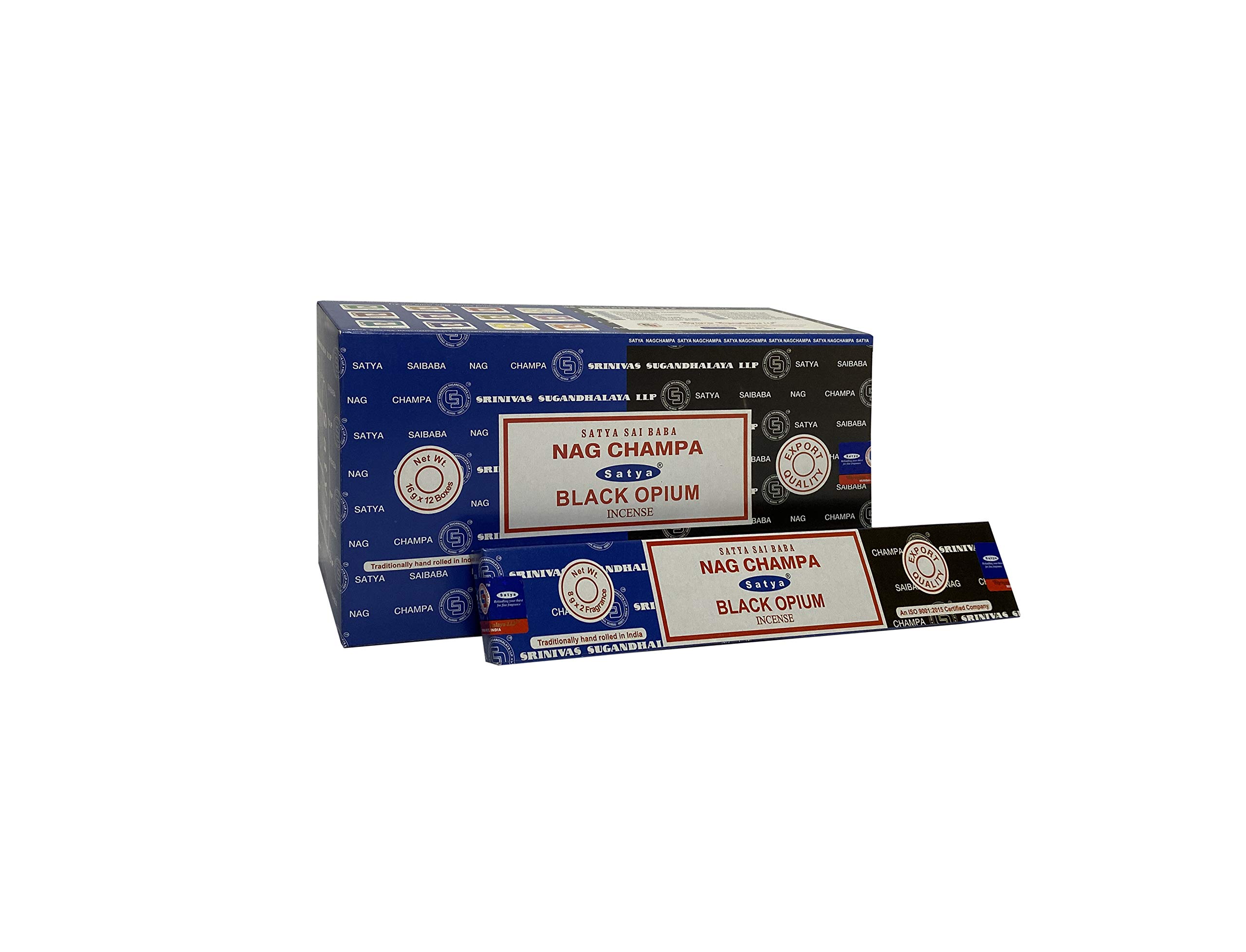 Satya Räucherstäbchen Black Opium – 12 Packungen, Je 15 G, Ca. 180 Stäbchen, Handgerollt, Brenndauer 30–45 Min.