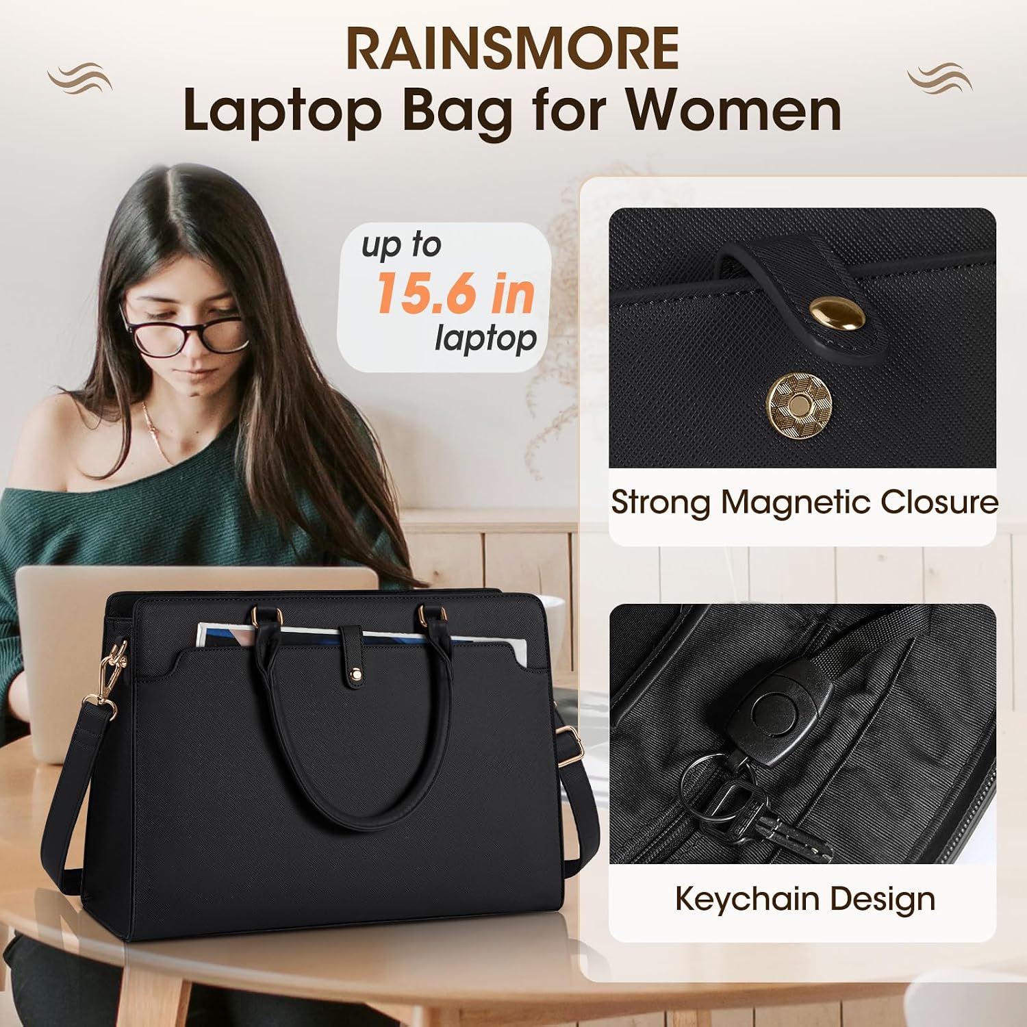 RAINSMORE Women's Shopper Handbag Large 15.6 Inches image 2