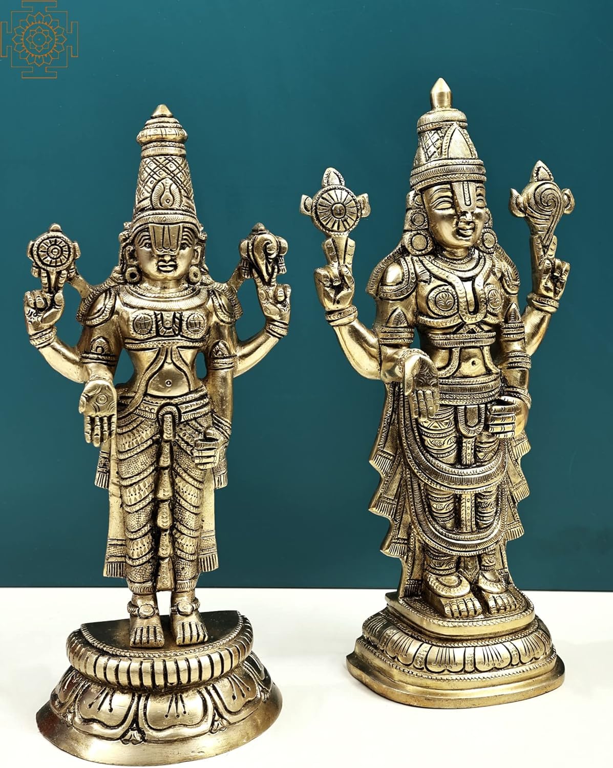 Exotic India 12" Tirupati Balaji with Padmavati | Handmade - Brass