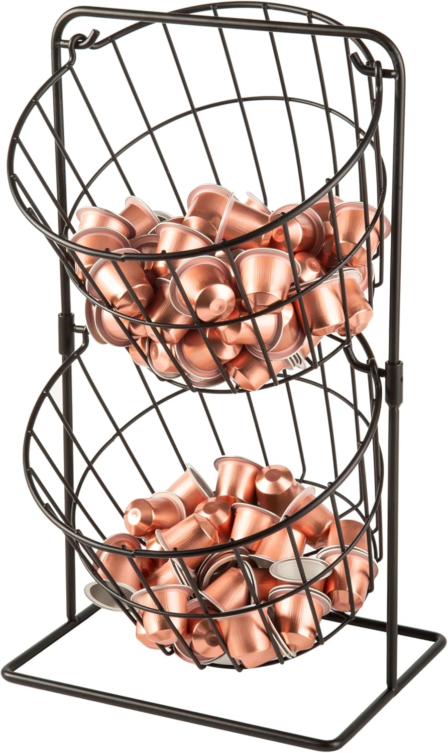 2 Tier Coffee Pod Holder - K Cup Holder Organizer,Hanging Basket Stand for Kitchen Countertop,Coffee Bar Accessories, Metal Black