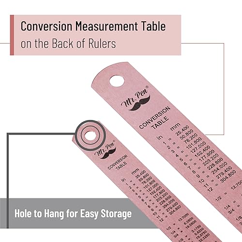 Miniatura 42 de Mr. Pen Reglas de acero, 6, 8, 12, 14 pulgadas, reglas de metal, paquete de 4
