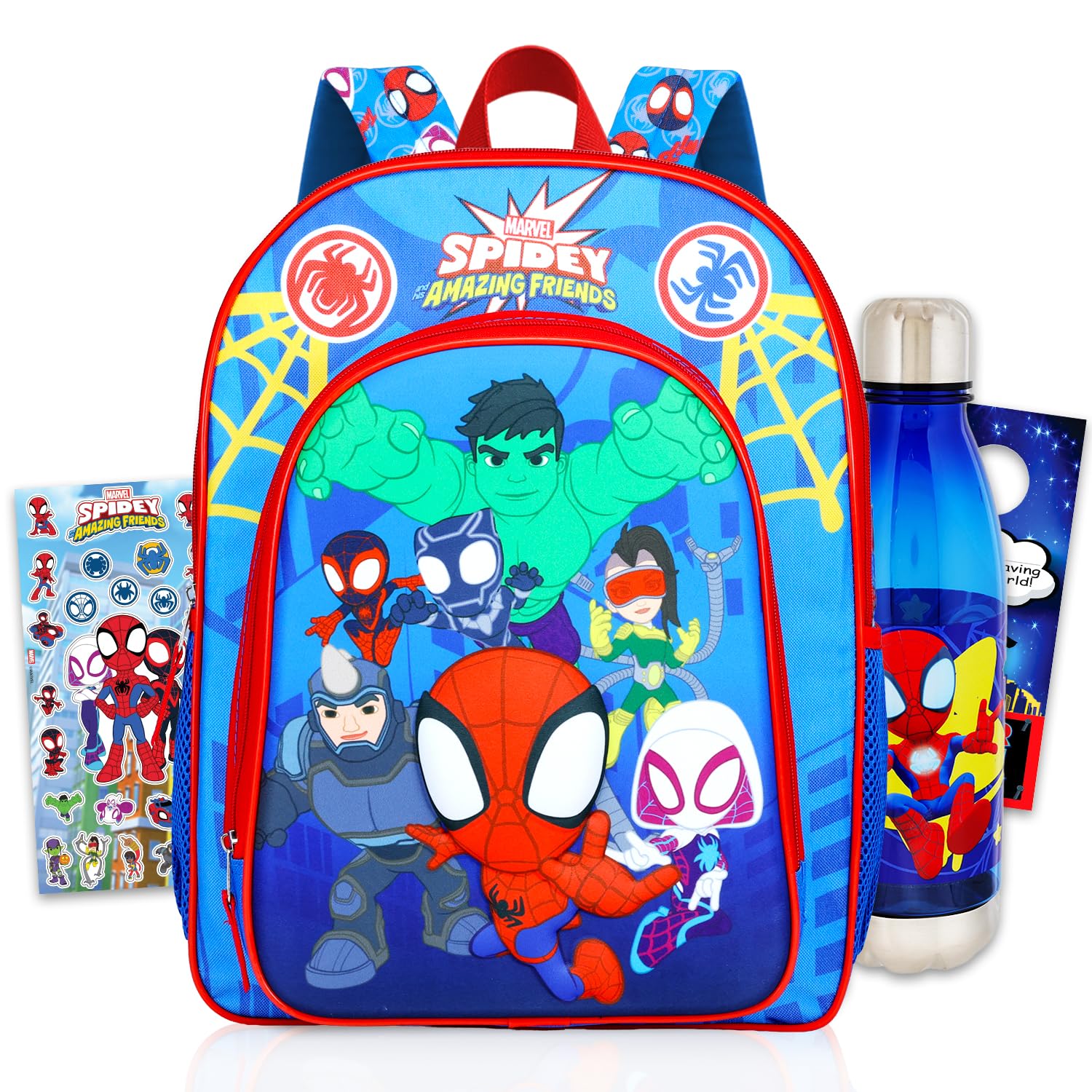 Spidey and His Amazing Friends Backpack Set for Kids - Bundle with 16” Spiderman Backpack, Stickers, More | Spidey and Friends School Bag