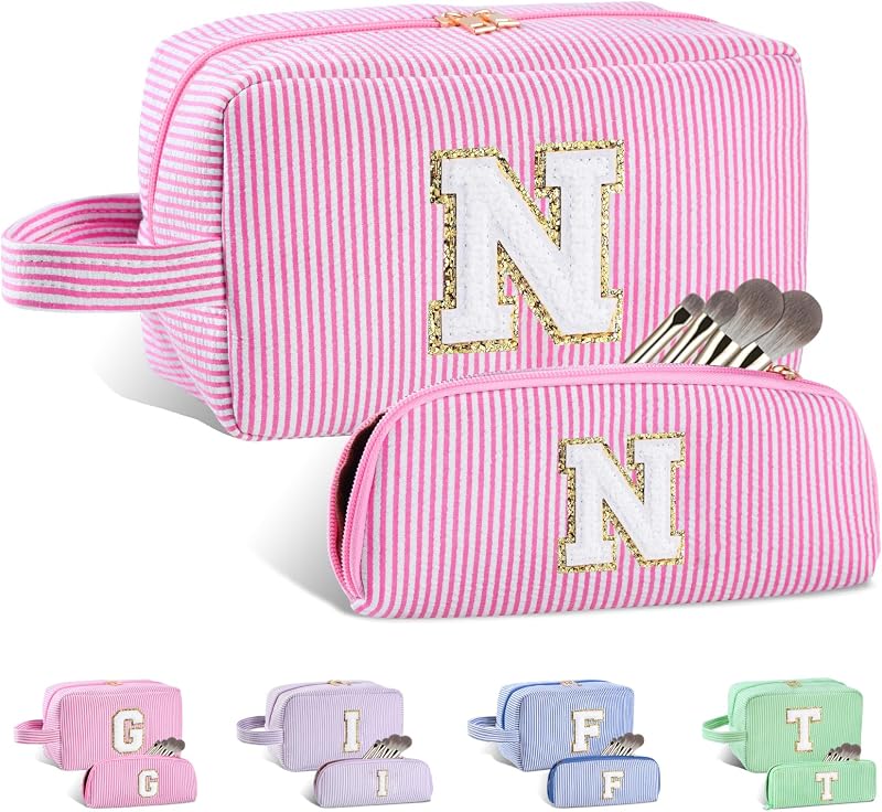 Conjunto Huifen com 2 necessaires de maquiagem com inicial, Rose Red