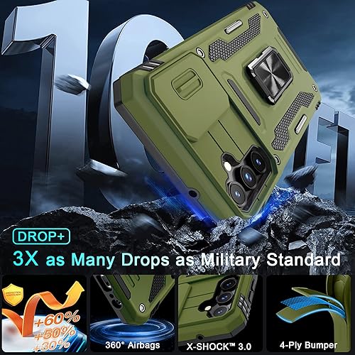 Miniatura 2 de DEERLAMN Funda para Samsung Galaxy A14 5G con Cubierta Deslizante para Cámara + Protector de Pantalla (2 Paquetes), Soporte de Anillo Giratorio de