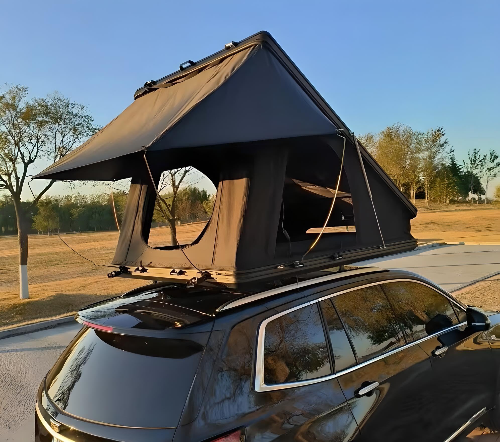 Tente de toit de voiture - Noir et gris - Boîtier rigide en aluminium - Tente de camping - Triangle