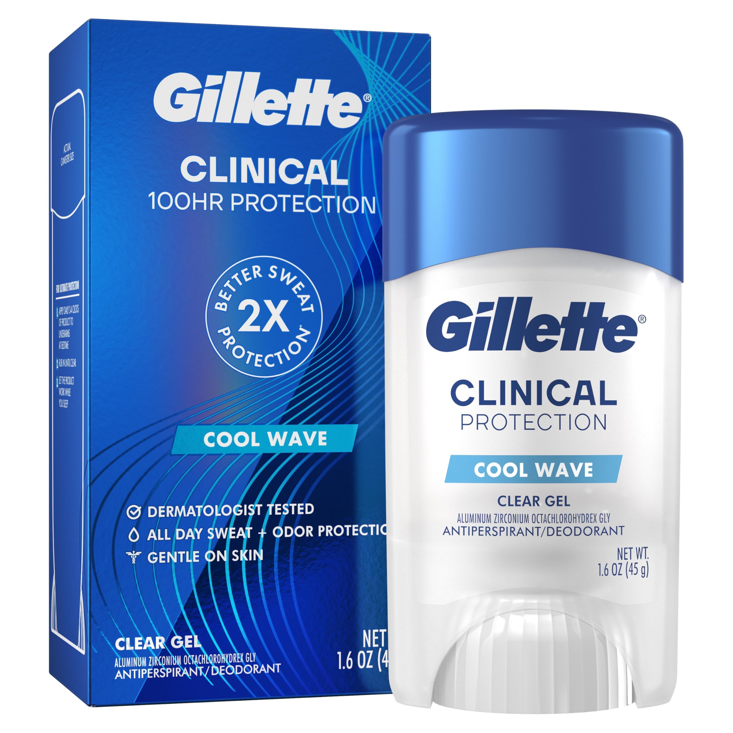 Gillette Clinical Strength Clear Gel Men’s Antiperspirant and Deodorant, 72-Hour Sweat Protection, Cool Wave, 1 Clinical Brand For Men, 2.6 oz (Pack of 3)