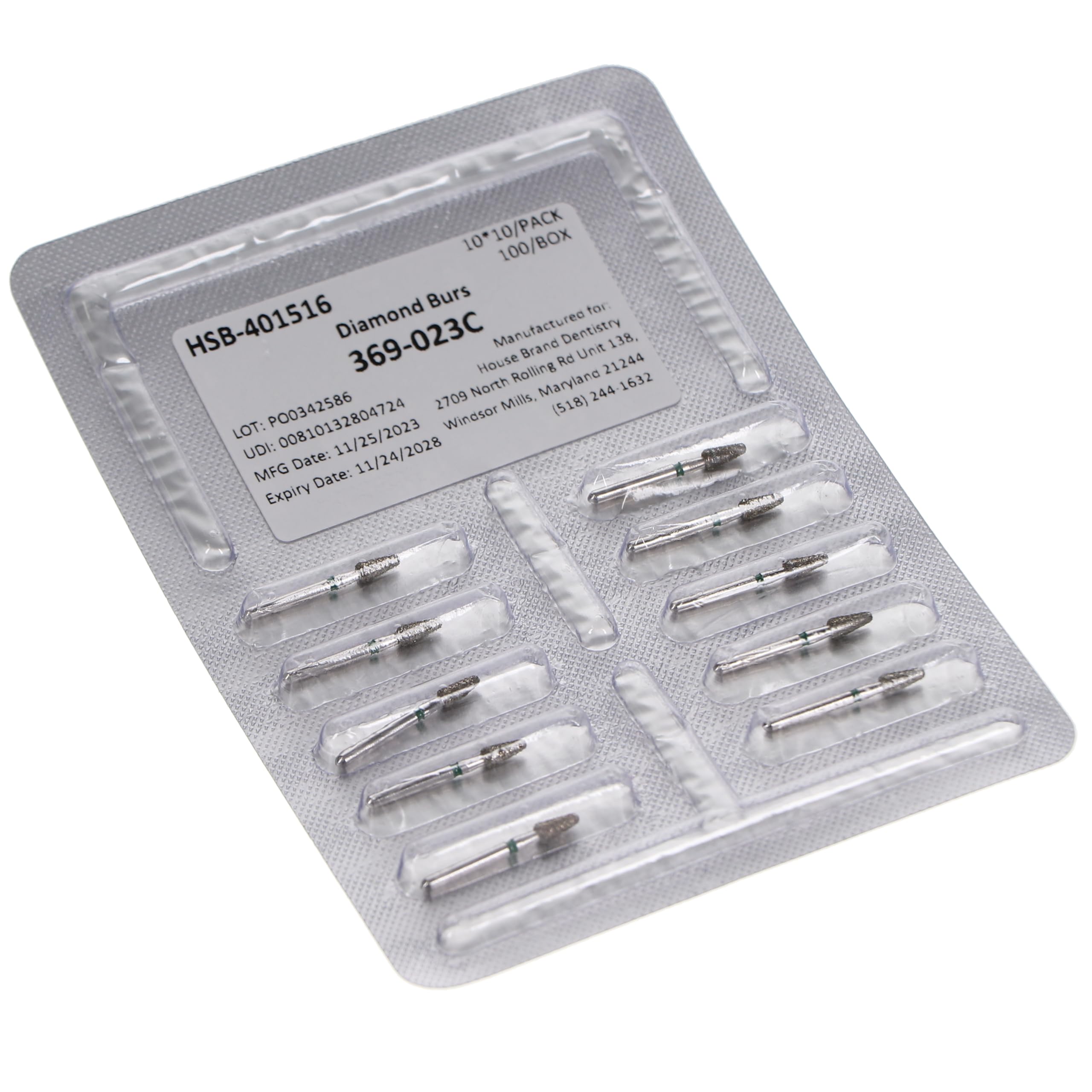 House Brand Dentistry 401516 HSB FG 369-023C Football Coarse Grit Diamond Burs 10/Pk