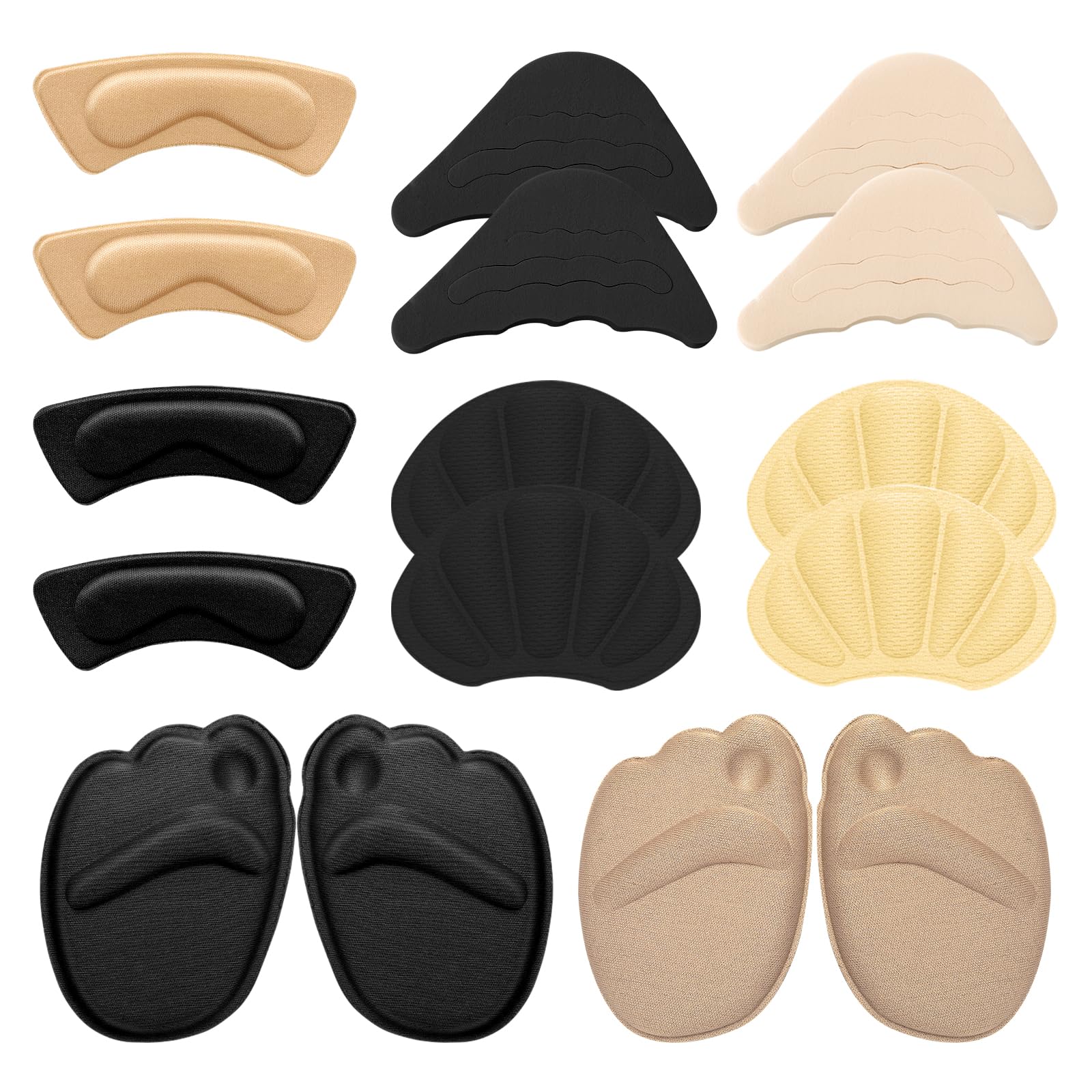 Sibba 8 pares de taloneras antideslizamiento, juego de almohadillas para talones para zapatos demasiado grandes, protector de talón para zapatos de mujer, relleno de zapatos, protector de dedos, tapón