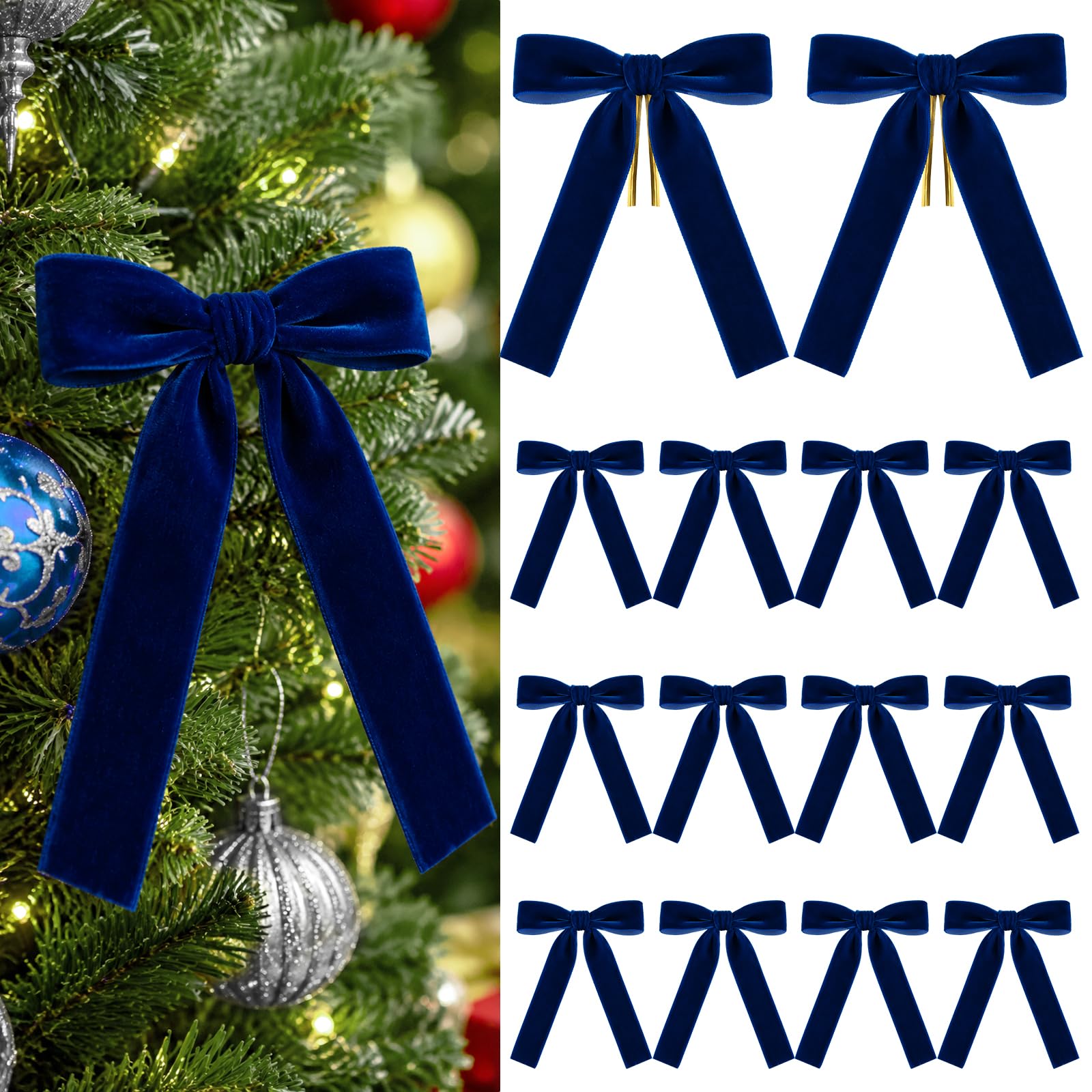 KINGLAKE 24 Stück Samt Schleifen Weihnachtsbaum Blau, 2.5cm-13X18cm | Samtschleife Weihnachtsschleifen für Weihnachten Tannenbaum, Adventskranz Deko, Geschenkverpackung, Basteln