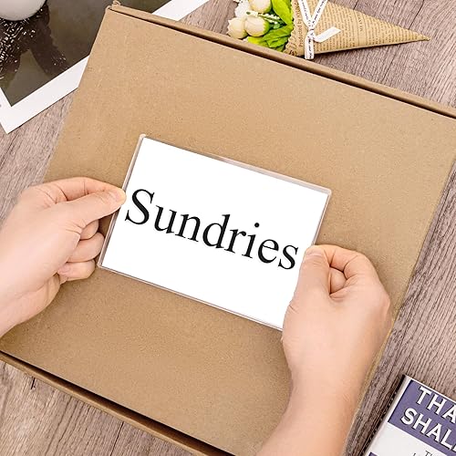 Vista 19 de Antner Paquete de 52 bolsillos autoadhesivos para tarjetas de índice para tarjetas de 3 x 5 pulgadas, soportes de plástico transparente abiertos