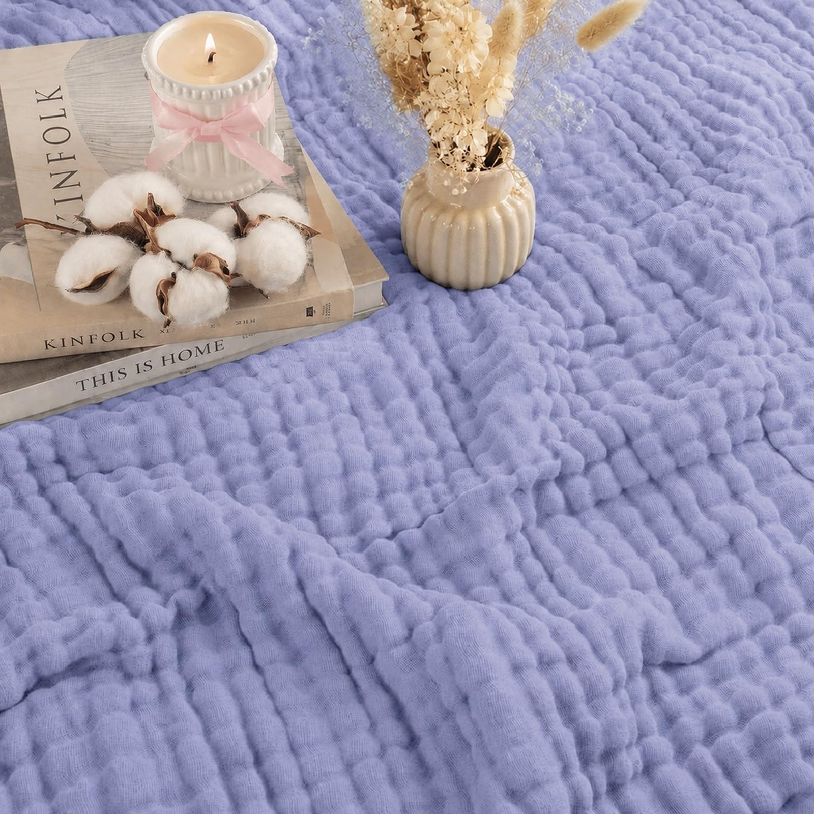 Manta de Muselina de 150 x 200 cm,100% Algodón,Manta Suave de Verano de 6 Capas,Plaid Sofa,Colcha de Muselina,Edredón para Cama y Sofá,Plaid Cama para Todo el Año(Lavanda Violeta)