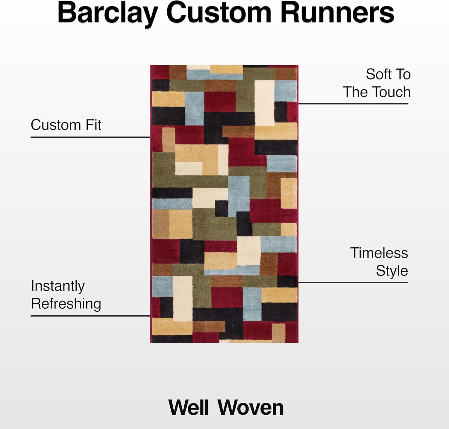 Well Woven Custom Size Hallway Stair Runner- Choose Length - Imperial Mosaic Multicolor Geometric Modern 26 Inch Wide x 3 Feet Long Runner (26" x 3') Abstract Color Block Carpet