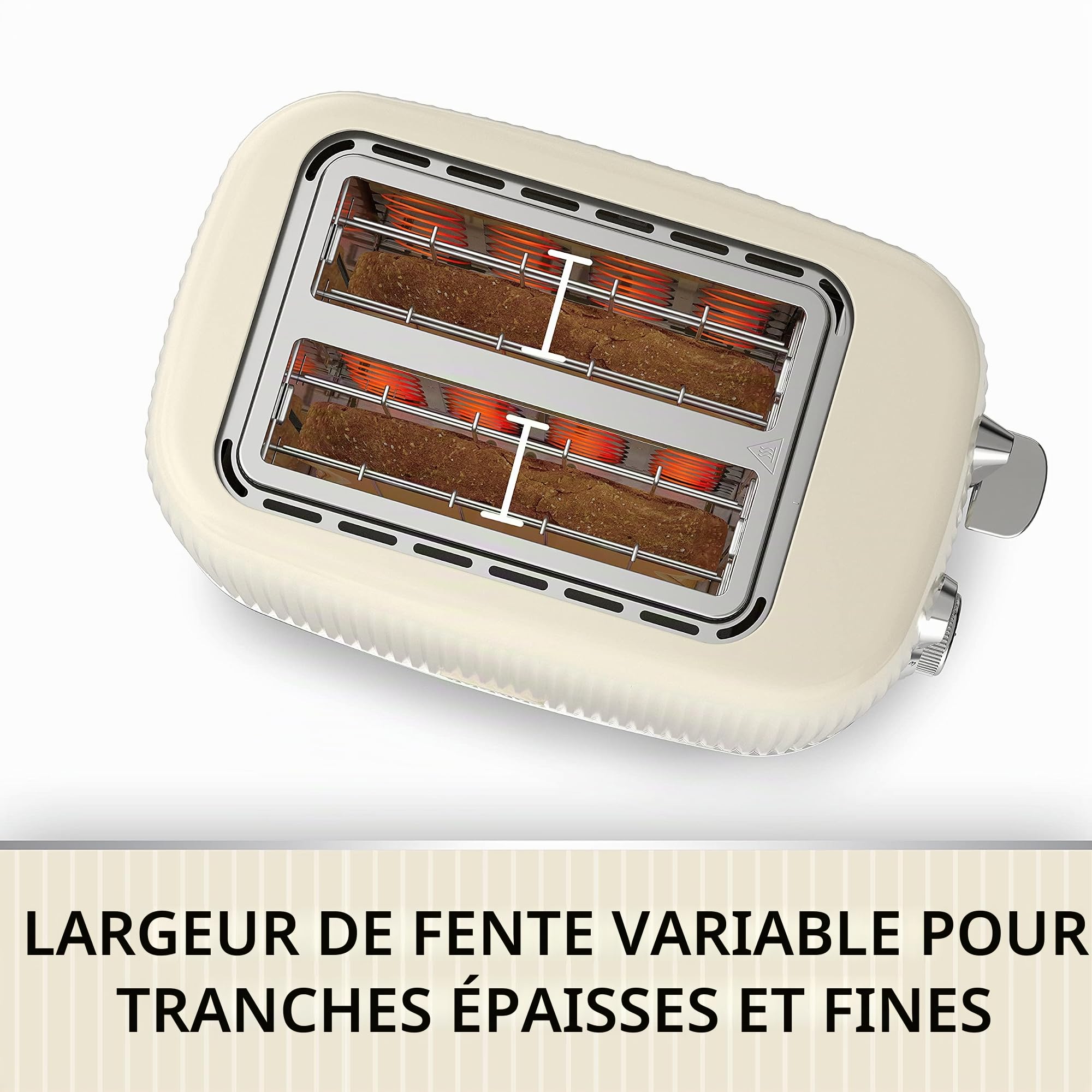 Breville Grille-pain audacieux à 2 tranches crème vanille avec fentes hautes et larges | Crème et Chrome Argenté [VTR003