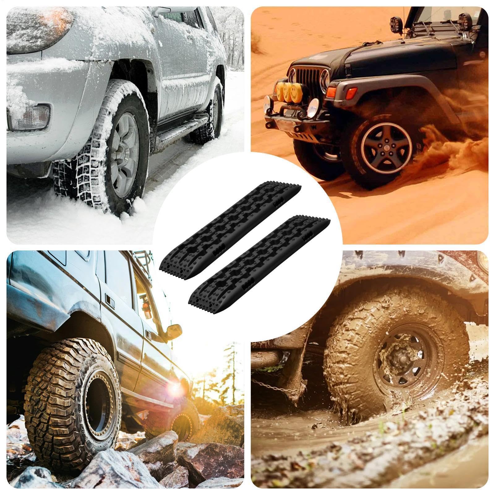 Bergebrett 10000 kg Sandbleche 2 Stück 104,5x28.5x6cm Geländekonsole mit U‑Profil & doppelseitigen Stollen Anti‑Rutsch Matte für Auto SUV LKW Schnee Sand Schlamm Pannenhilfe Schwarz