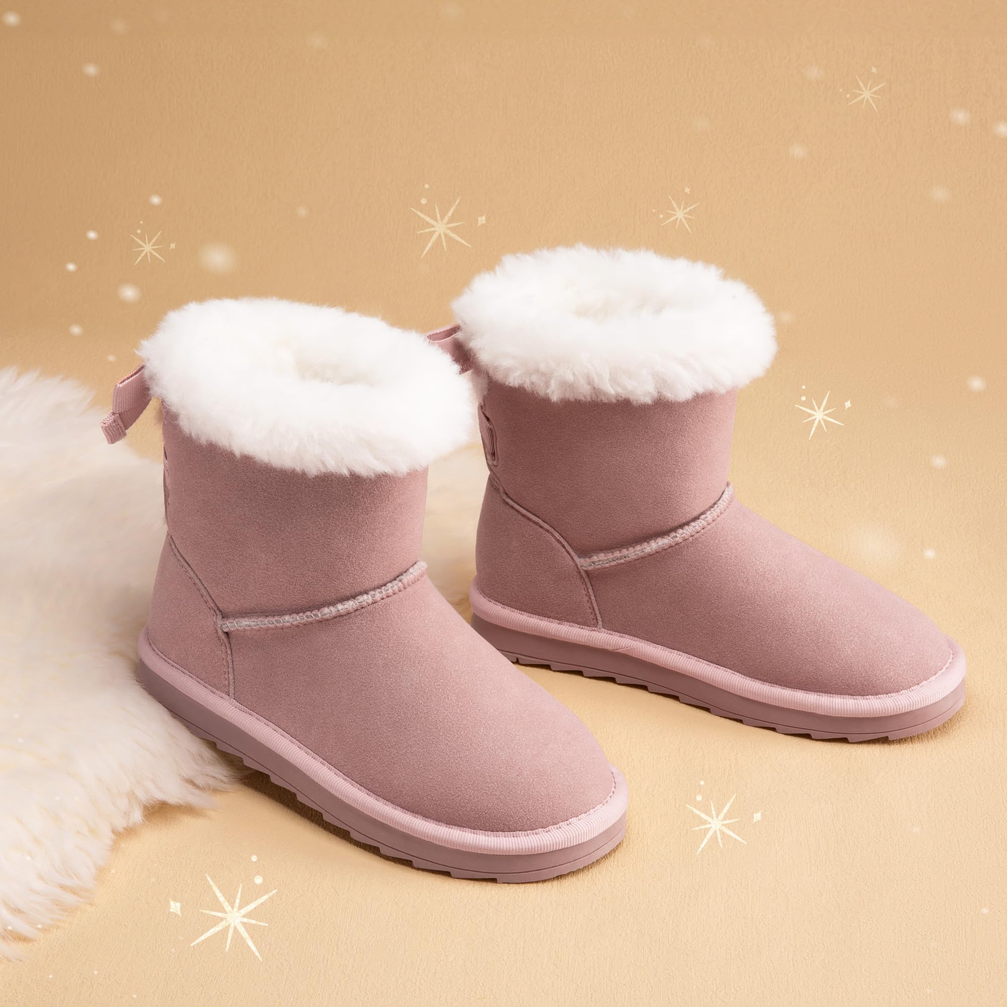 DREAM PAIRS FuzzyChic - Stivali invernali da bambina, in pelliccia sintetica, con fiocco | Stivaletti per bambini piccoli/grandi, comodi, alla moda, leggeri