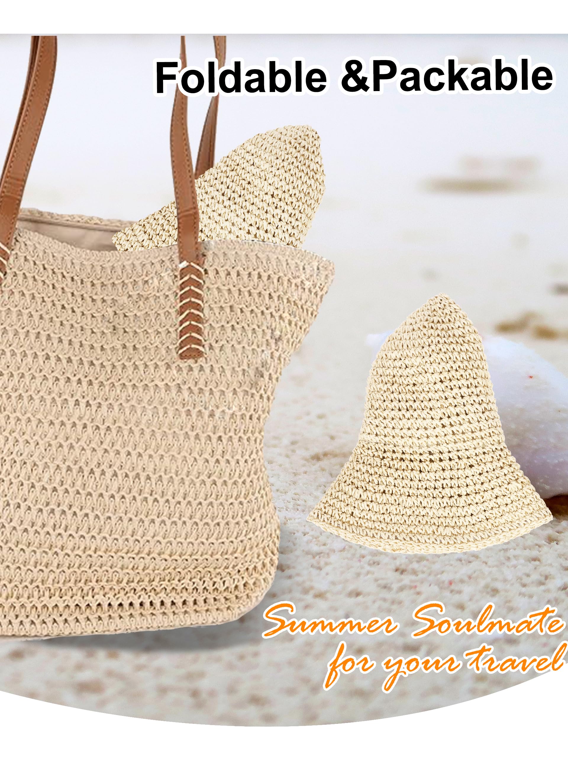 sy soul young Damen Strohhut Breitkrempe Handgewebt Faltbar Strandbucket Sommer UV-Schutz UPF50+ Reise