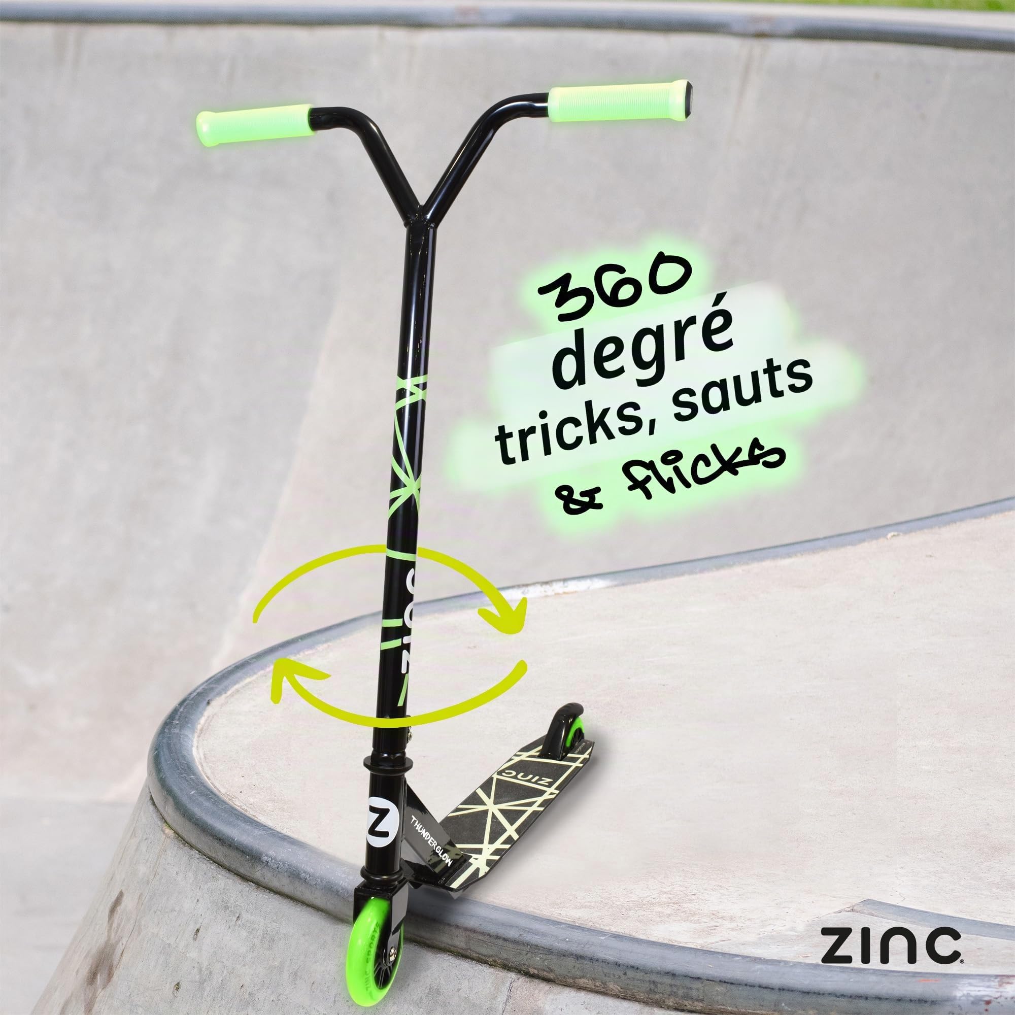 Zinc Thunderglow Trottinette Cascade, à 2 Roues, à partir de 6 Ans, avec Roues en polyuréthane de 100 mm Lumineuses, roulements ABEC 9, Design Professionnel pour Enfants et Adolescents