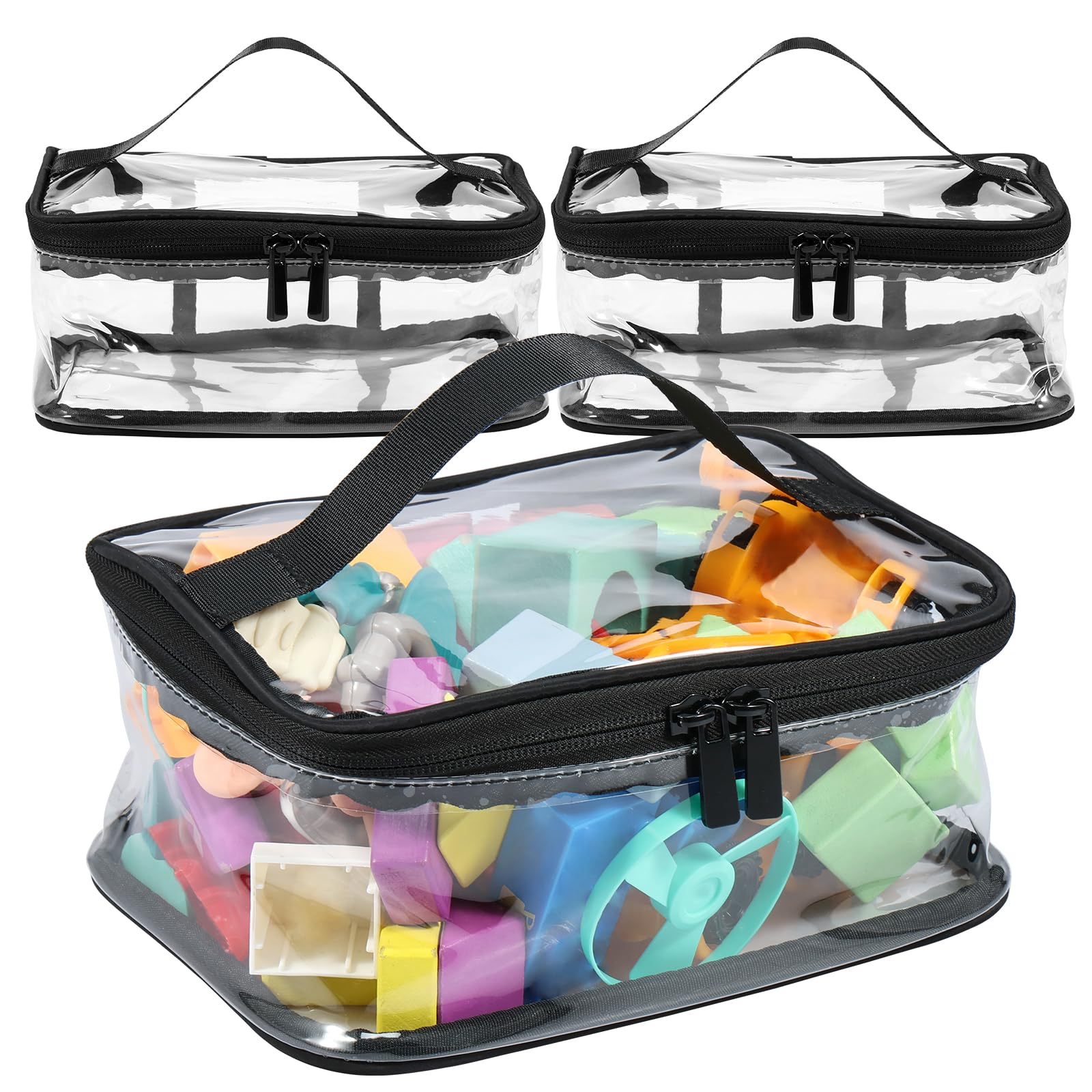 Cajas de Almacenamiento con Tapas, 3 Piezas, Bolsas de PVC Transparente, organizadoras con Cremallera y asa, para Juegos de Mesa, Bloques y Libros.