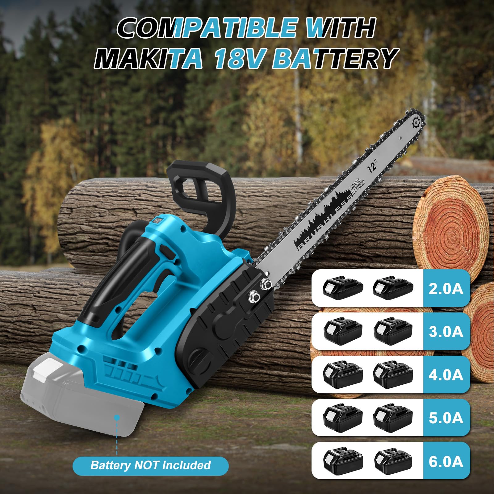 Tronçonneuse sans fil pour batterie Makita 18 V, 30,5 cm/25,4 cm, mini tronçonneuse 2 en 1 avec verrou de sécurité, tronçonneuse électrique portable de 1100 W pour la coupe du bois, la taille des