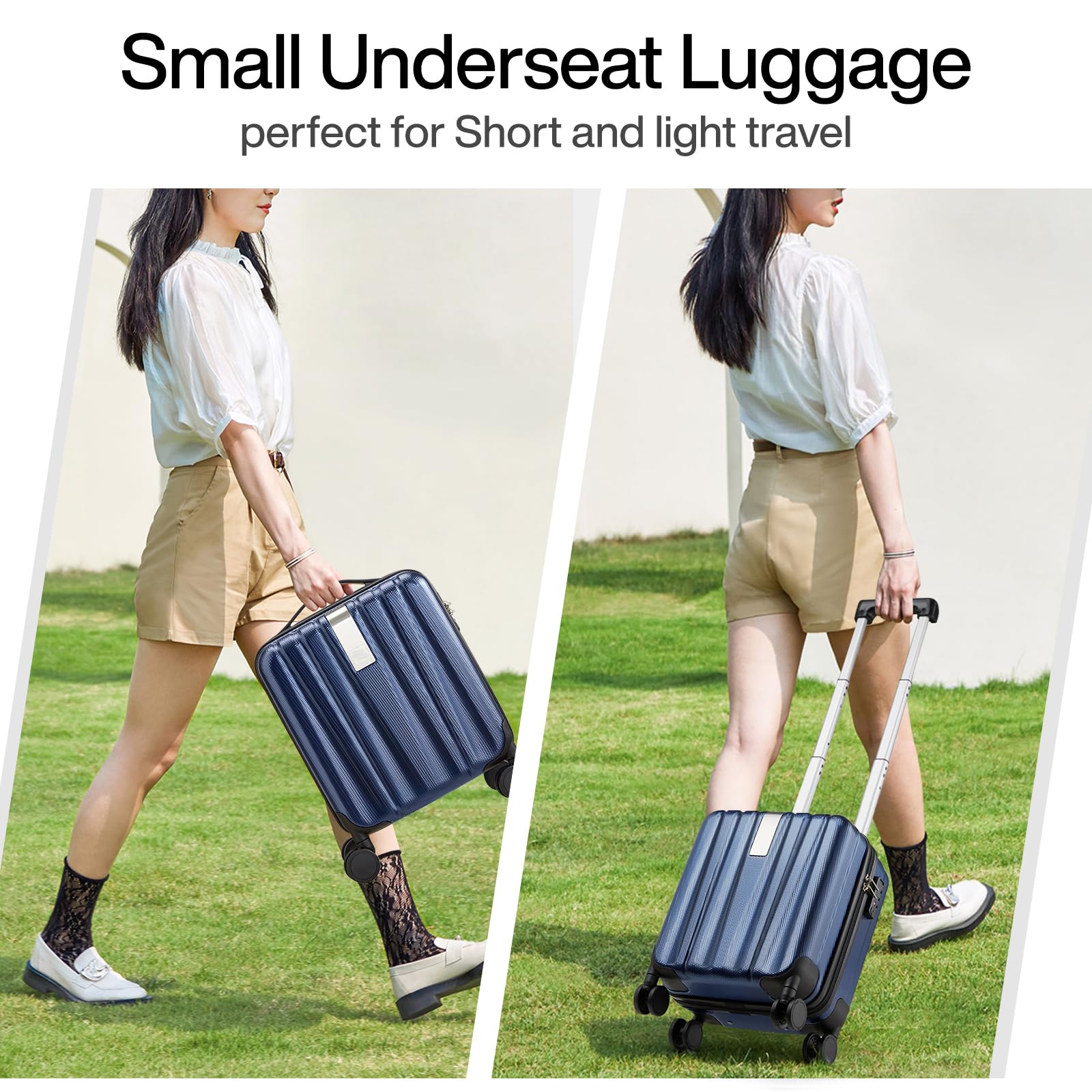 Hanke 14 Inch Underseat Carry On Luggage with Wheels Hard Shell Suitcases Lightweight Small Luggage for Weekender Mini Suitcase Carry On Bag Tsa Luggage for Travel Rolling Suitcase.(Dark Blue)