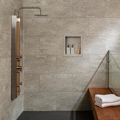 Vista 205 de Palisade Azulejos de vinilo entrelazados impermeables para salpicaduras de 22.8 x 7.31 pulgadas en mármol veneciano, sin juntas, fácil de instalar