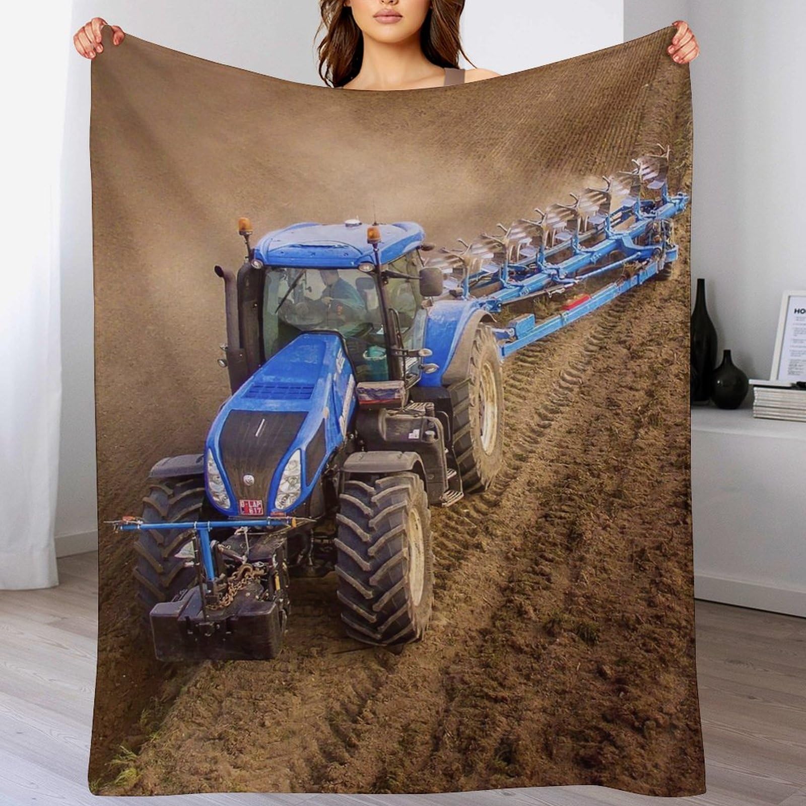 PAZZK Tractor Blanket, 3D Printed Flannel Throw Blanket,Super Soft Cozy Fuzzy Warm Throws,for Nap Blanket, Couch And House Decor Gift Idea（150×200cm）