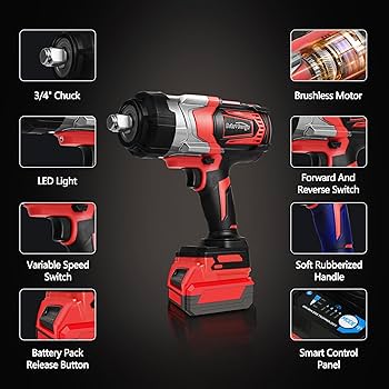 Srhvfuyr Cordless Impact Wrench 3/4 inch for Milwaukee 18V