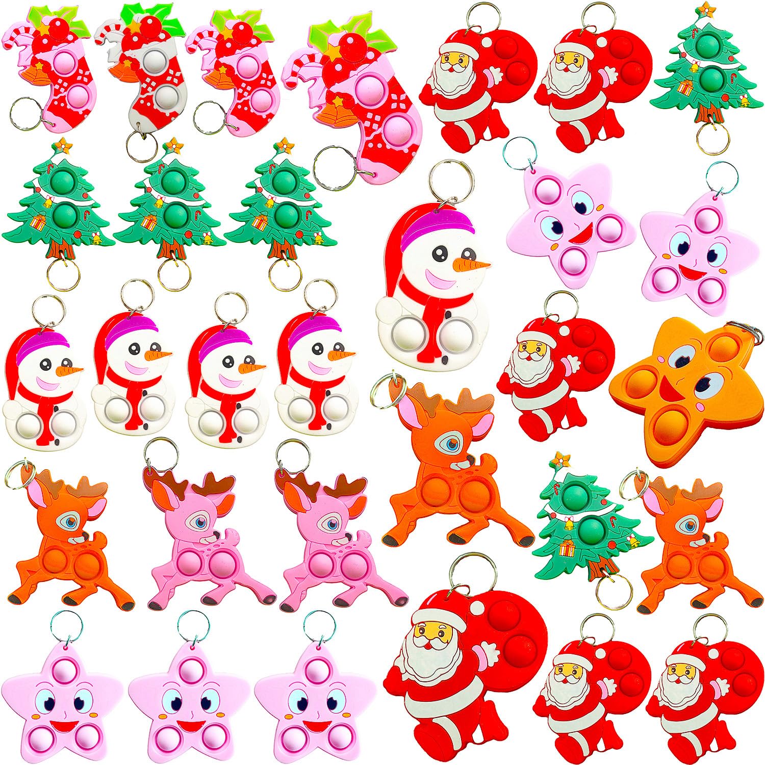 30 Packs Snata Bulk Mini pop Christmas Fidget Gifts for School Holiday Kids Party Favors and Classroom Students Prizes