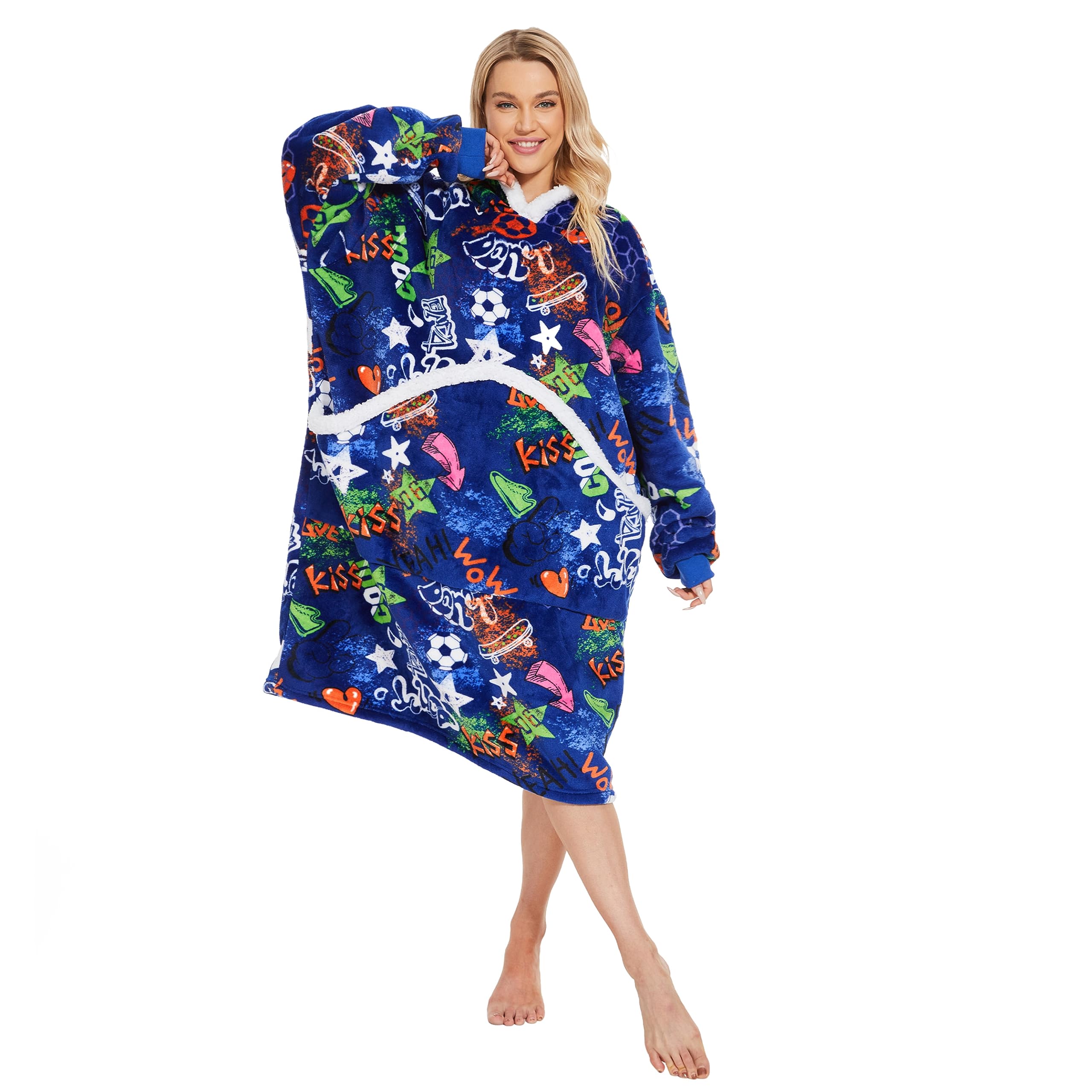 Gentlewarm Oversized Hoodie, Wearable Blanket, Soft Sherpa Fleece Snuggle Blanket Adult, Warm Throw Robe for Women Men Teens