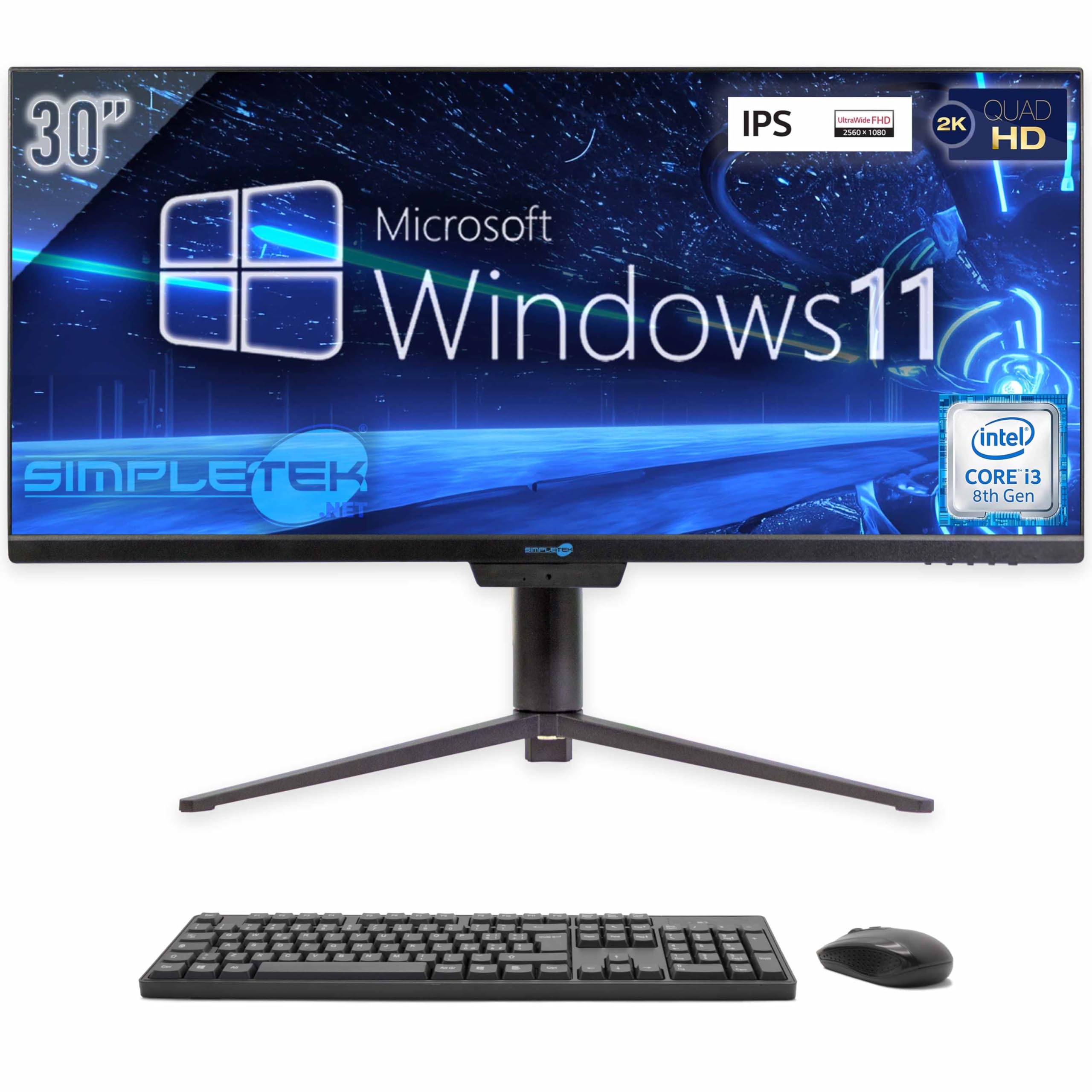SIMPLETEK – All in One 30" 2K UltraWide | i3 8th | Windows 11 Pro | 16GB RAM 480GB SSD | Wifi 6 + Bluetooth 5.2 i kamera internetowa | Z Obrotową i Pochyloną Podstawą