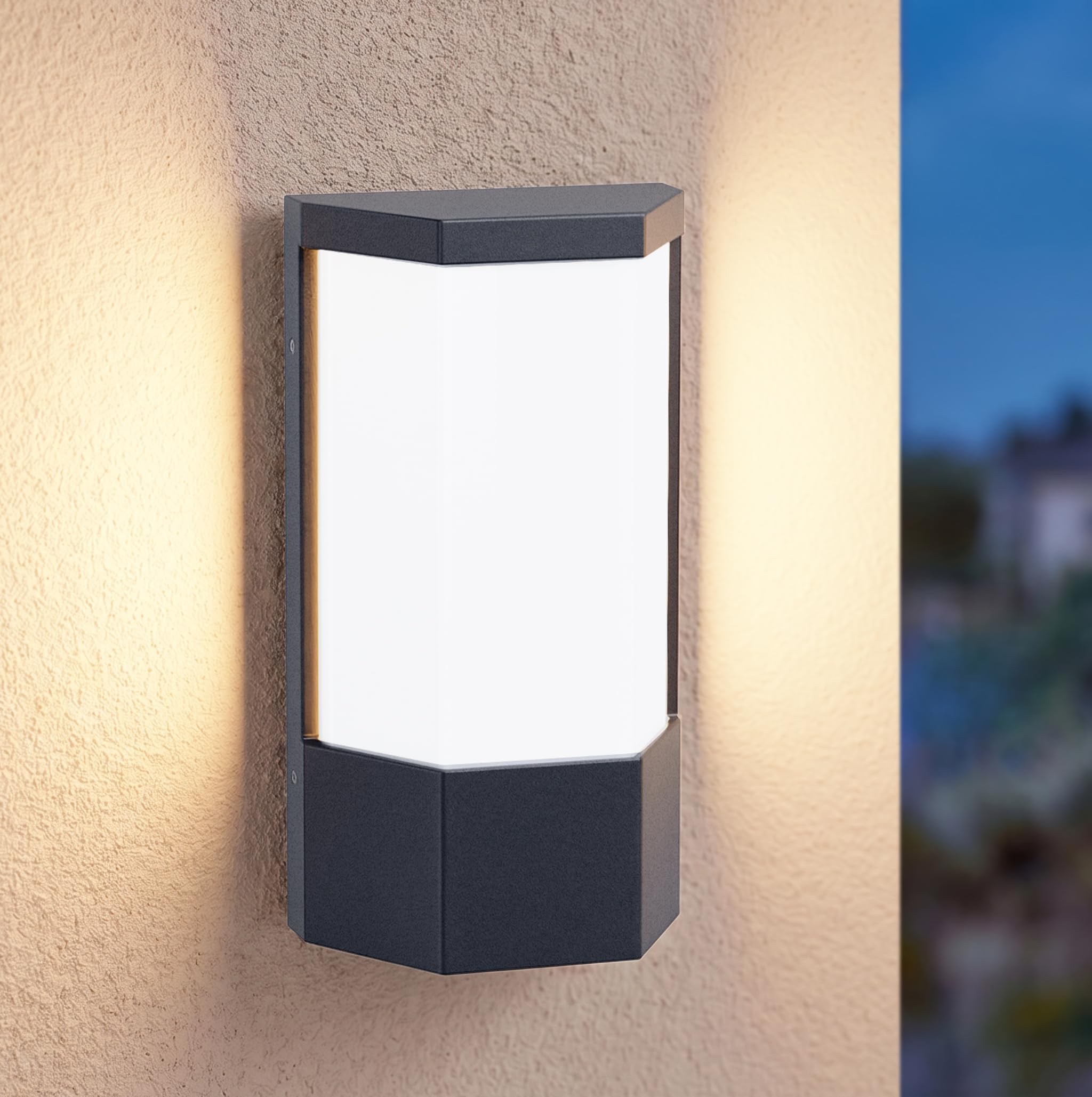 Aipsun 24W Applique Murale Exterieure Anthracite, 2000LM LED Applique d'extérieur IP65 Etanche, Decoration Exterieur Applique pour Jardin, Terrasse, Proche, Patio, Villa, Couloir(Blanc chaud, 1PCS)