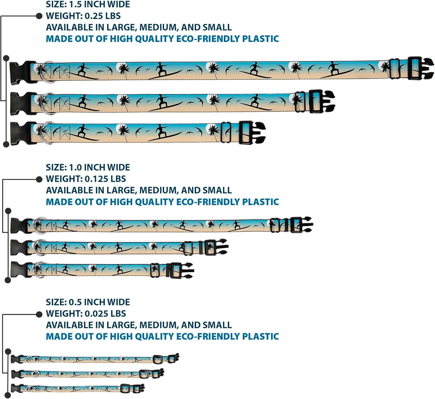 Buckle-Down PC-W30253-WM Plastic Clip Collar, Beach, 1.5" Wide-Fits 16-23" Neck-Medium