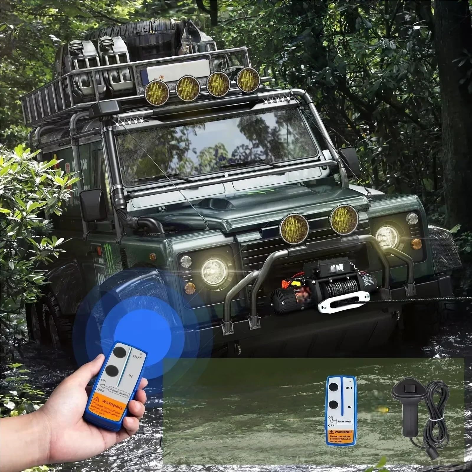 Wciągnik łańcuchowy 13500LBS 12V Wciągarka elektryczna Syntetyczna lina holownicza Wciągnik 24M / 92FT do samochodu 4X4