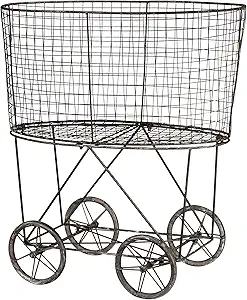 Creative Co-op Vintage Metal Laundry Basket with Wheels 25" x 15" x 26 3/4" (W x D x H)