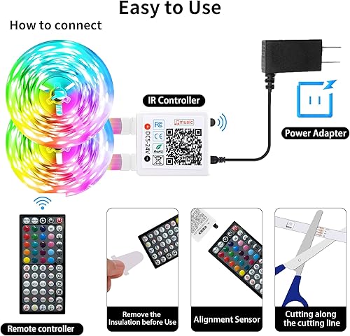 Miniatura 4 de Luces LED para dormitorio de 300 pies (2 rollos de 150 pies), tira de luces LED RGB con sincronización de música, cambio de color, control remoto y