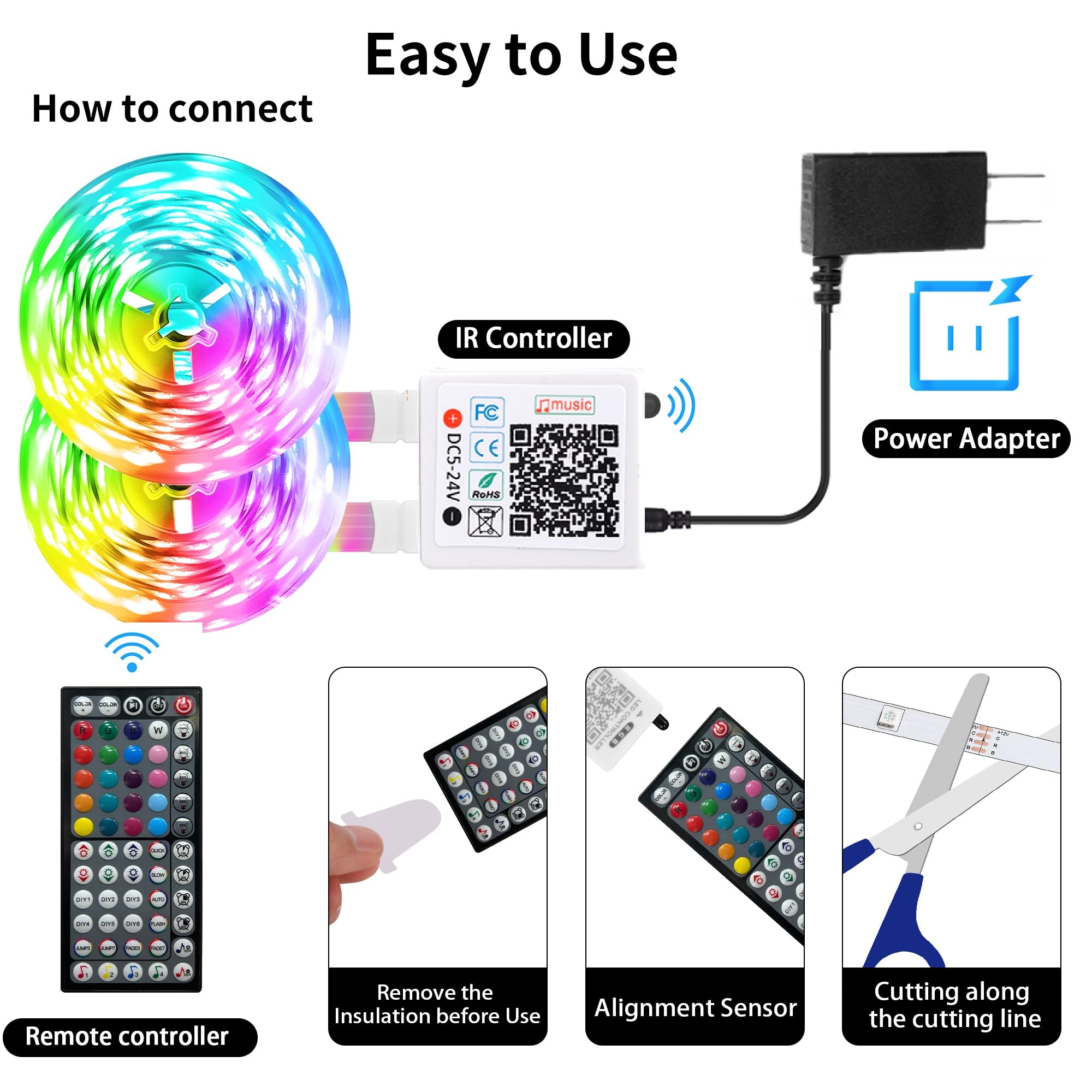 NBBUFF LED-Leuchten für Schlafzimmer, 91 m (2 Rollen à 45,7 m), RGB-LED-Lichtstreifen mit Musiksynchronisation, Farbwechsel, Fernbedienung und App-Steuerung für Zimmer und
