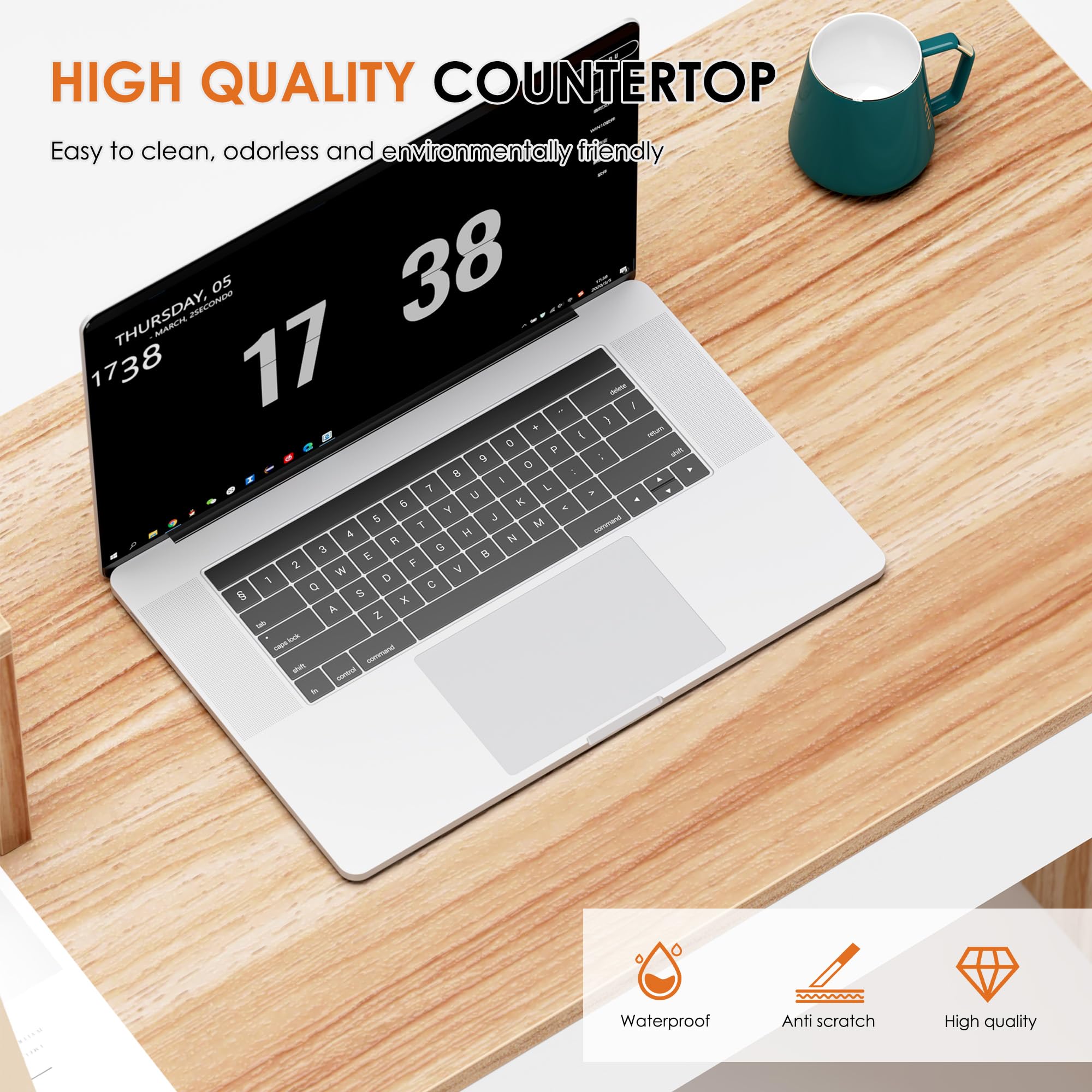 soges Escritorio para Computadora con Estantería, Mesas para Ordenador, Escritorio de Escritorio de Estudio, Escritorio de Estación de Trabajo con Estante de Almacenamiento