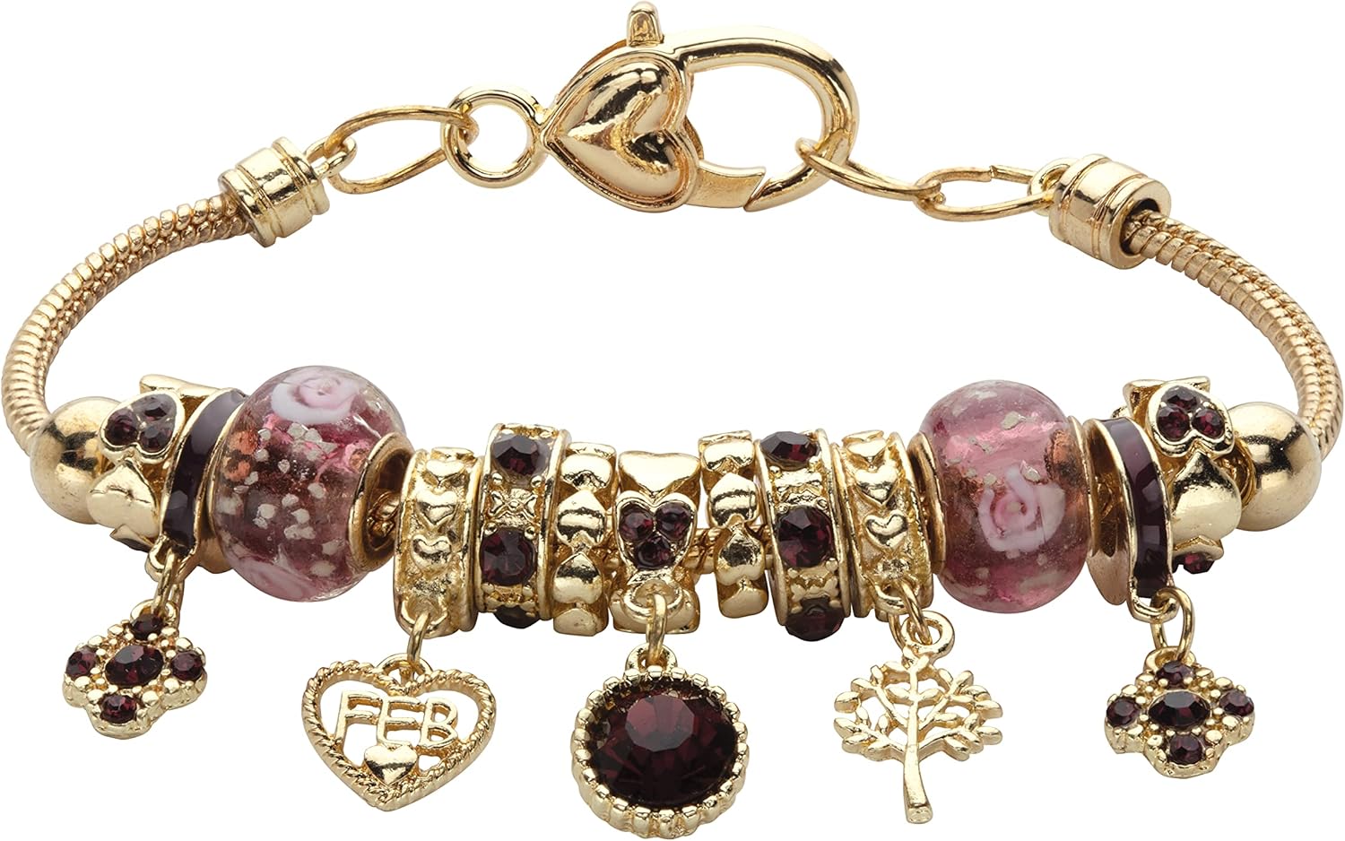 PalmBeach Goldtone Antiqued Crystal Charm Birthstone Bracelet (13mm), 8 inch Adjustable Month 2
