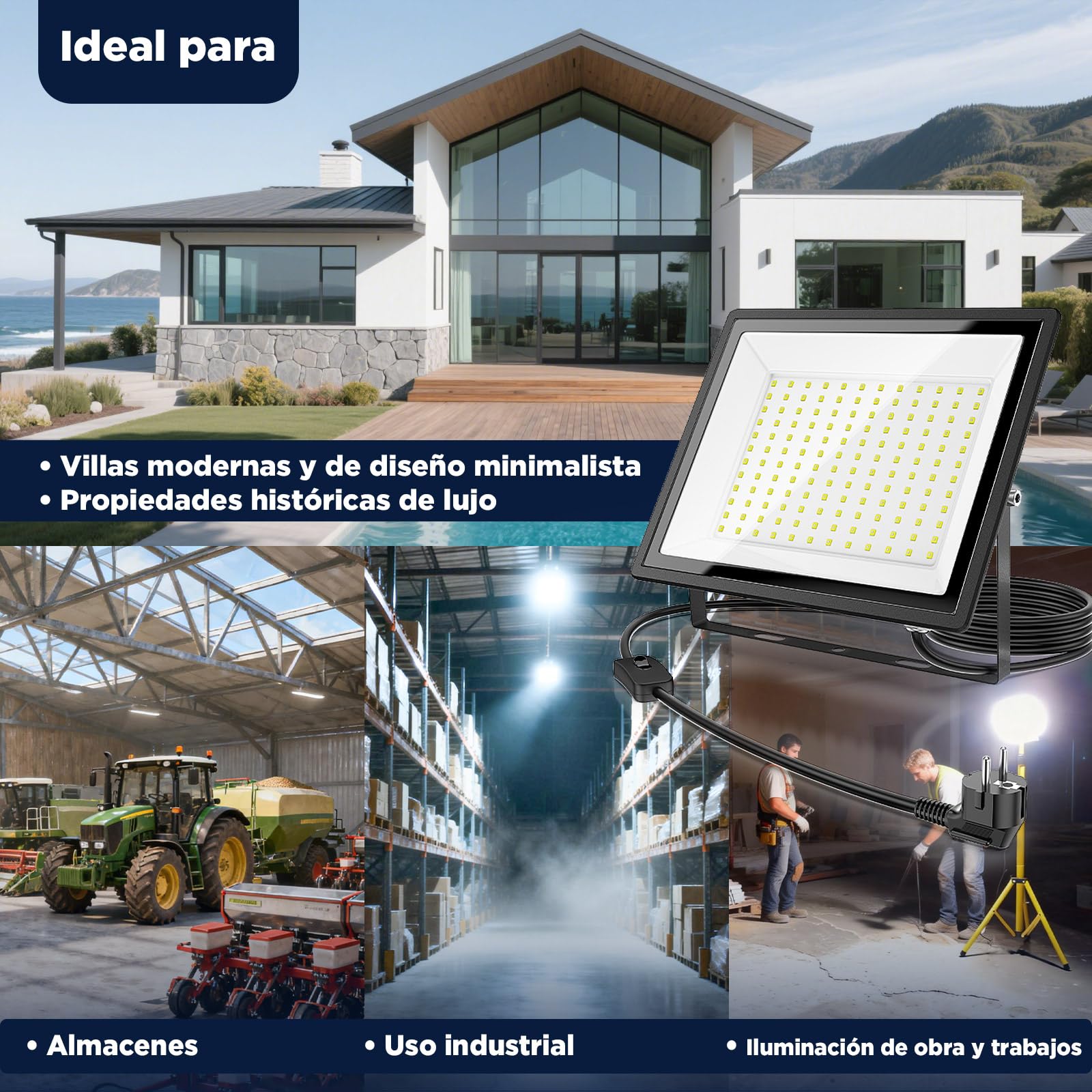 Foco LED Exterior 150W, 16500LM Súper Brillante con Haz Ancho de 160°, Impermeable IP66, Ahorro de Energía del 85%, Vida Útil de 50000 Horas para Jardín, Almacén, Sitio de Construcción (150W 2PACK)