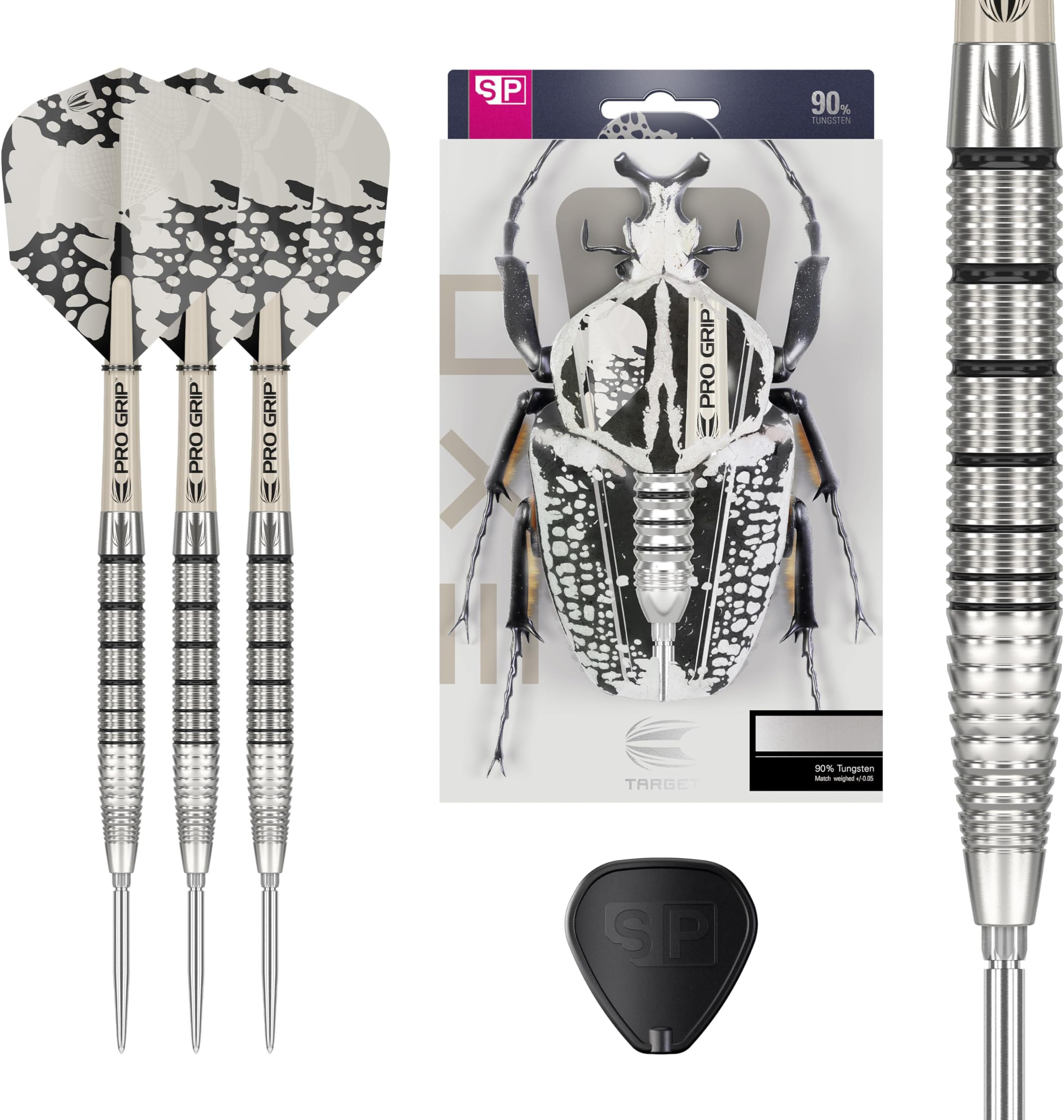 EXO Edition 90% Tungsten Steel Tip Darts Set – Steel Point Dart Sets, Swiss Point Darts with Pro Grip Shafts and No.6 Flights, SP Tool Included | Professional Dart Sets