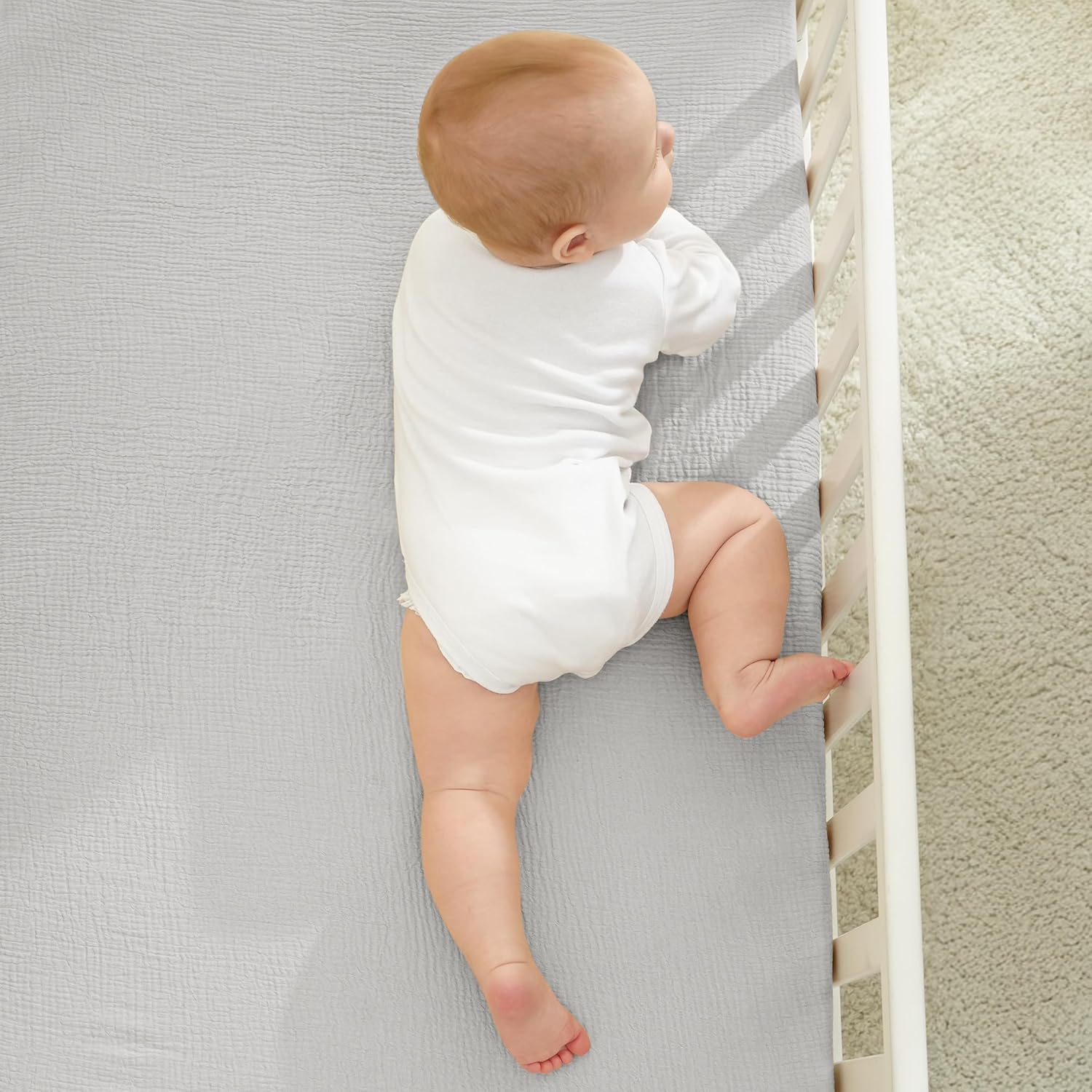 Bearmoss Muslin Crib Sheets 100% Cotton Baby Crib Sheets Fitted for Standard Crib Mattress & Toddler Bed Mattress 52"x28" Soft Breathable Crib Sheet Neutral for Boys Girls - 2 Pack (Blue Elephant) - Image 7