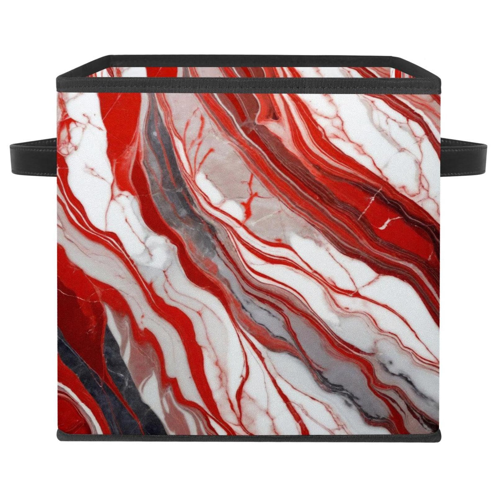 Boîte de rangement pliable aspect marbre rouge en tissu