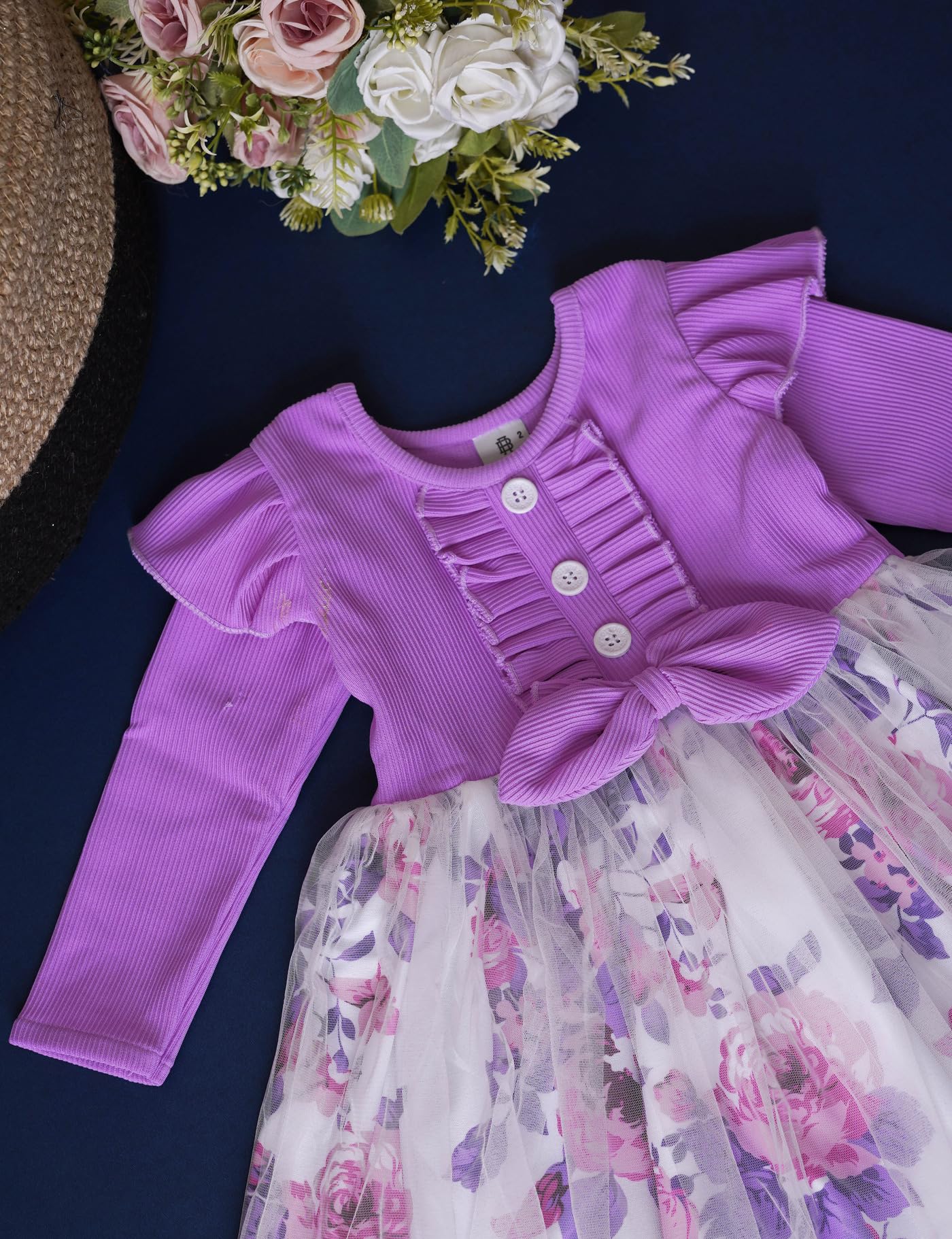 PAMBERSTON Baby Girl Toddler Long Sleeve Dress - Magenta Ruffle Print Casual Infant Clothing (D.W 059_Magenta_6-12M) 1