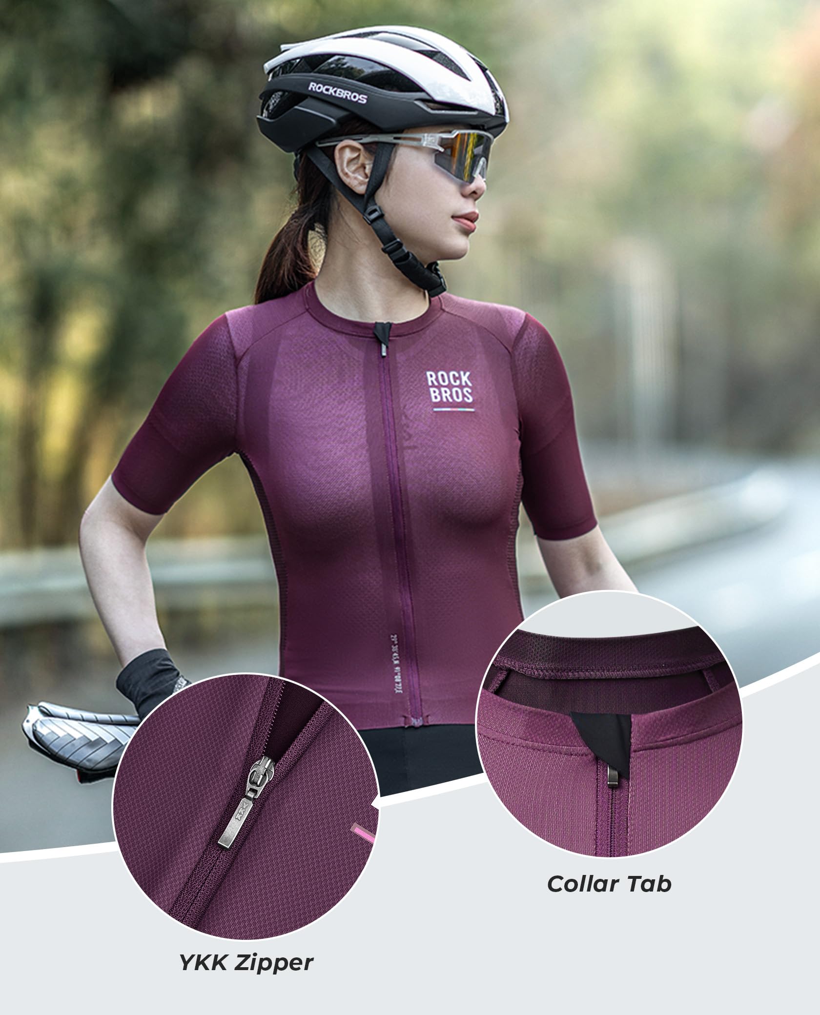 ROCKBROS Road to Sky Radtrikot Damen Kurzarm Fahrradtrikot mit 3 Taschen | Atmungsaktiv Fahrrad Trikot, Frauen für Mountainbike Rennra