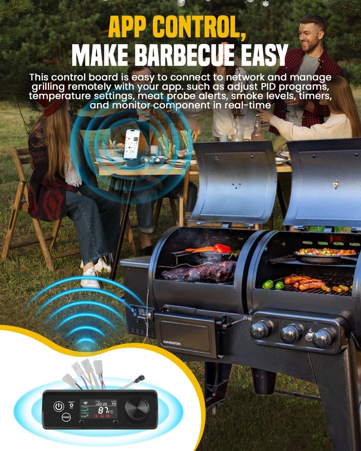 JZW-Shop PID Rectangular Smart App-Enabled WiFi Pellet Grill Controller Board for Pit Boss Navigator, Sportsman, Mahogany, Pro Series & More – Control Panel Replacement
