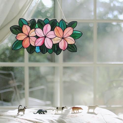 Miniatura 5 de Atrapasoles de flores colgantes de vitrales, decoración de Navidad, panel de ventana de vitral, regalo de cumpleaños para mamá, mujeres y amigos