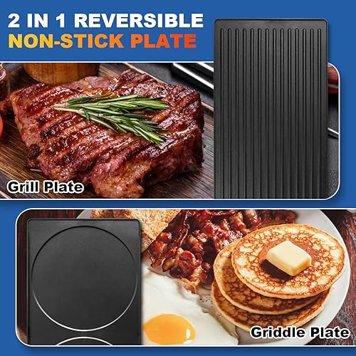 Miniatura 2 de CUSIMAX - Parrilla de mesa de raclette para interiores, parrilla eléctrica de 1500 W con placa antiadherente reversible 2 en 1base de madera,